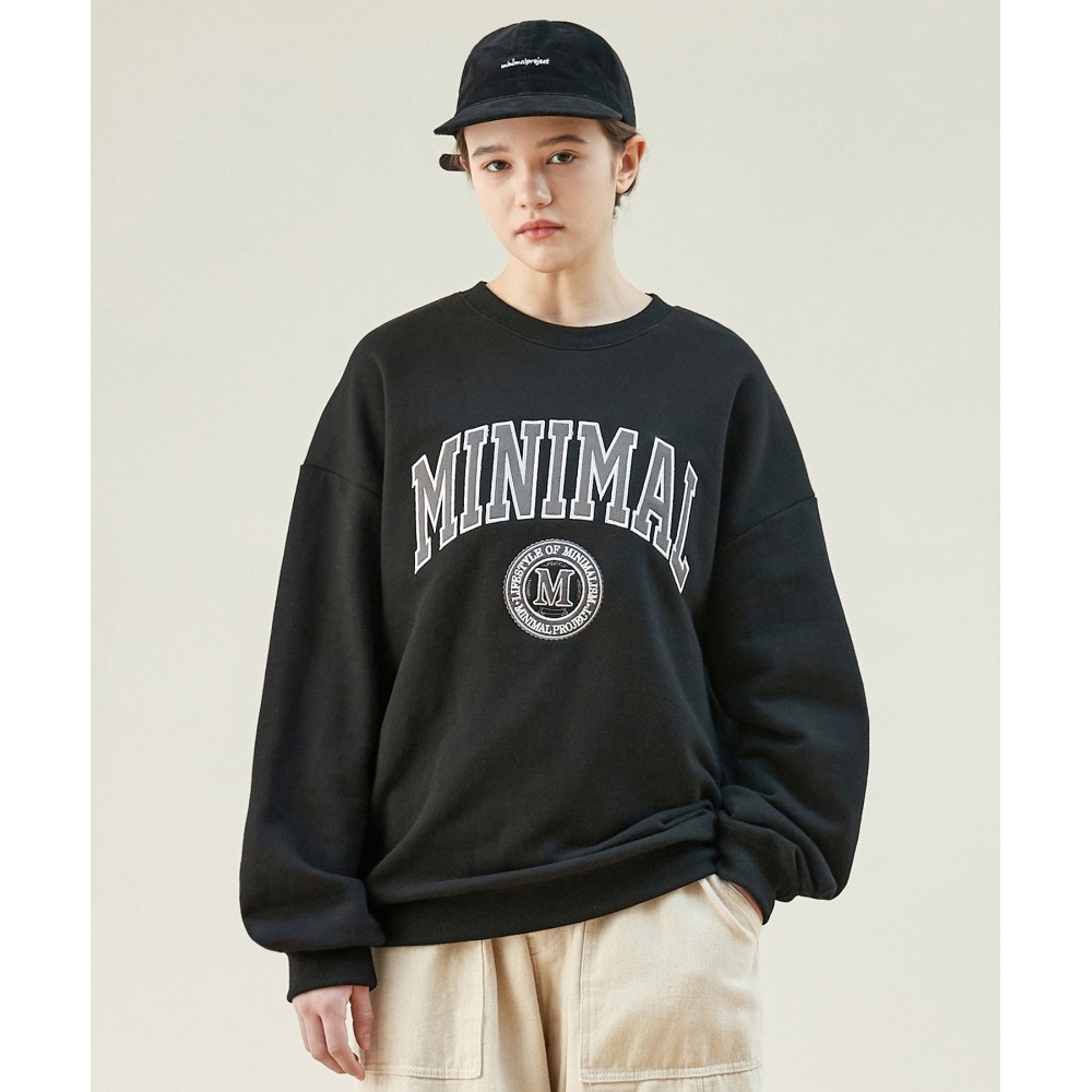 MINIMALPROJECTユニバーシティアーチ刺繍ロゴオーバーフィットマンツーマンMMT129 [BLACK]