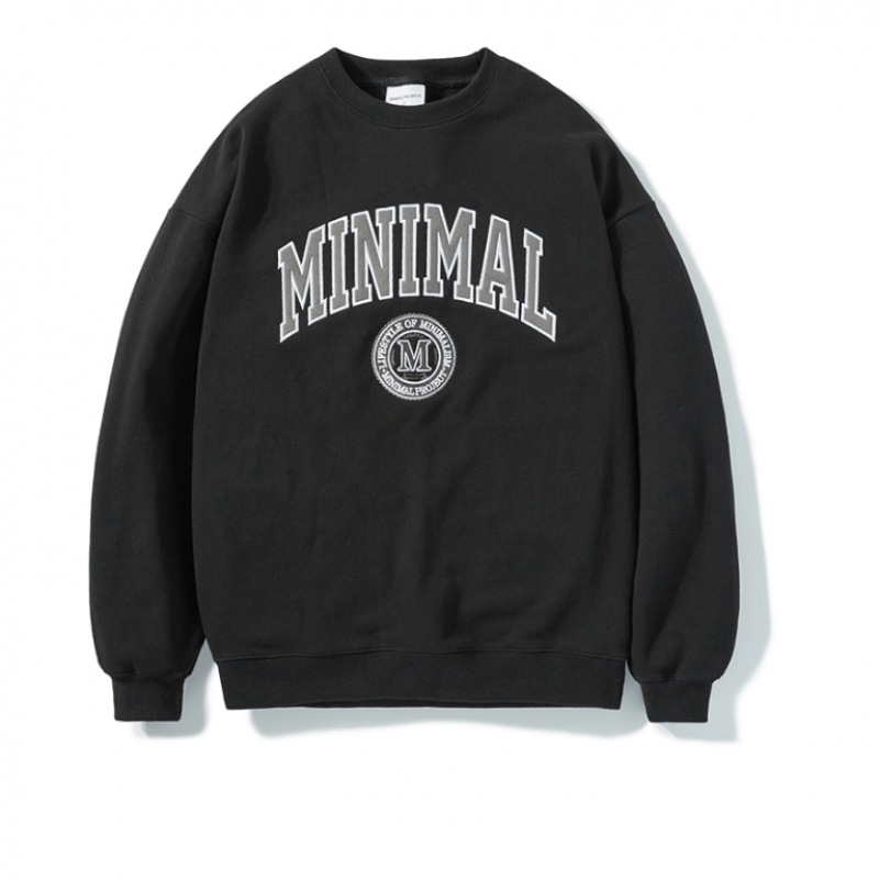 MINIMALPROJECTユニバーシティアーチ刺繍ロゴオーバーフィットマンツーマンMMT129 [BLACK]