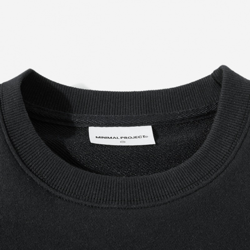 MINIMALPROJECTユニバーシティアーチ刺繍ロゴオーバーフィットマンツーマンMMT129 [BLACK]