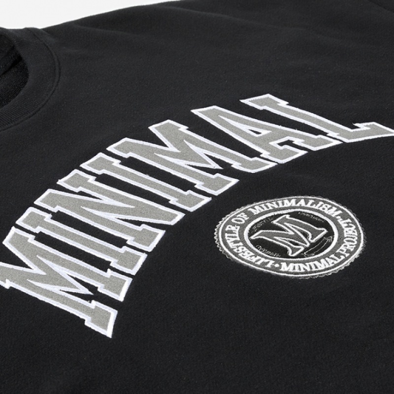MINIMALPROJECTユニバーシティアーチ刺繍ロゴオーバーフィットマンツーマンMMT129 [BLACK]