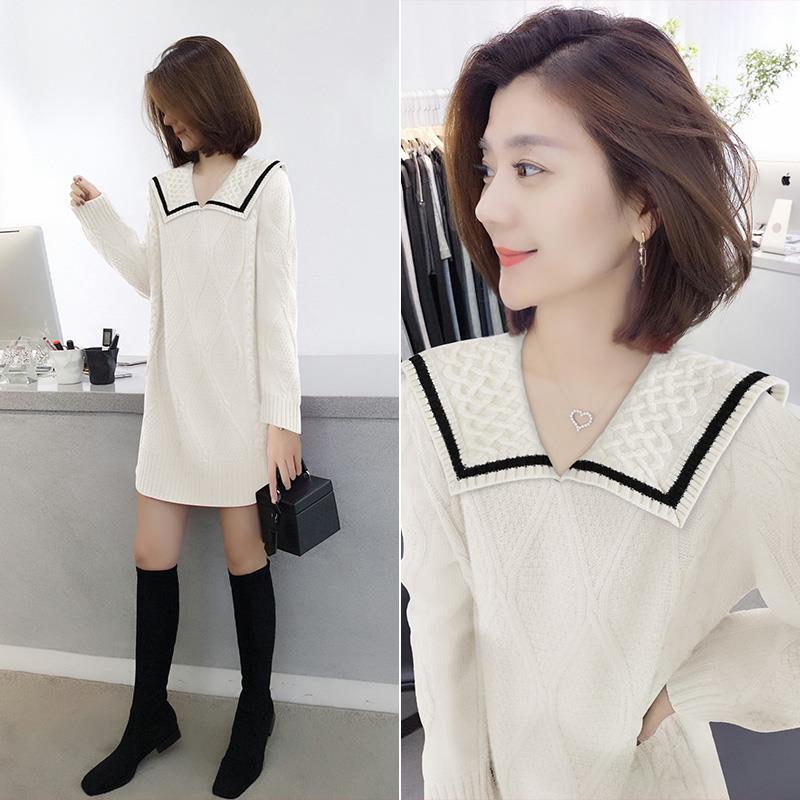 ワンピース レディース ニットワンピース S M L XL 韓国 ミニワンピ ミニ丈 ショート丈 膝上 袖あり 長袖 襟付き かわいい 大人可愛い シンプル カジュアル 大人 おしゃれ お洒落 レトロ