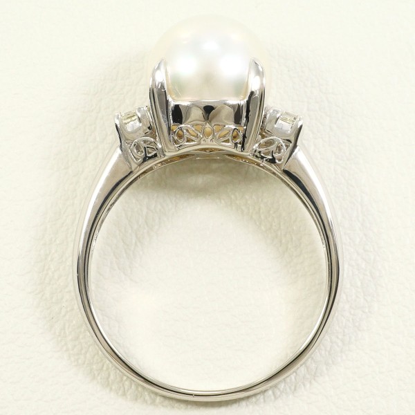 PT900 プラチナ リング 14号 パール(真珠) 約9.5mm ダイヤ 0.26 中古