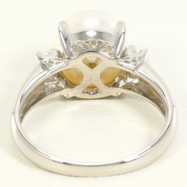 PT900 プラチナ リング 14号 パール(真珠) 約9.5mm ダイヤ 0.26 中古