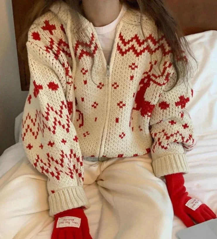 【3日出荷】レディースファッション トップス ニット ニットパーカー フーディー ノルディック柄 韓国ファッシ 【3日出荷】レディースファッション トップス ニット ニットパーカー フーディー ノルディック柄 韓国ファッシ