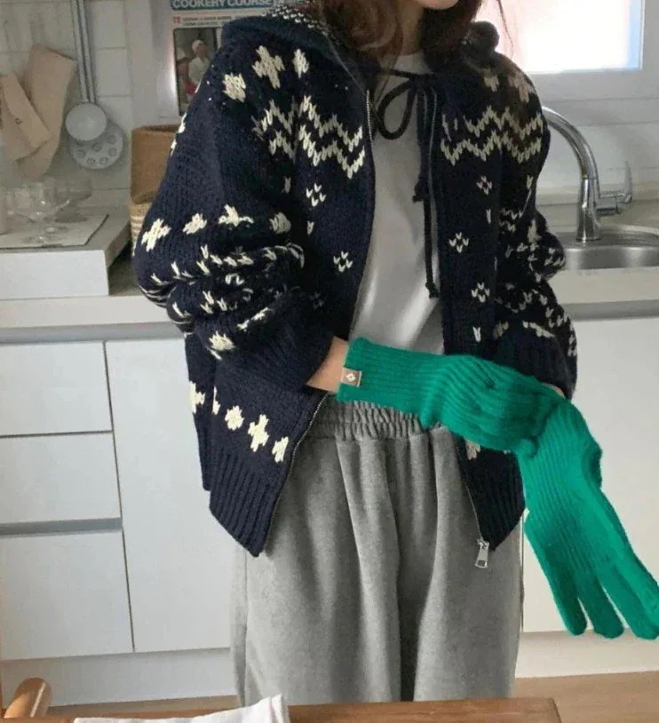 【3日出荷】レディースファッション トップス ニット ニットパーカー フーディー ノルディック柄 韓国ファッシ 【3日出荷】レディースファッション トップス ニット ニットパーカー フーディー ノルディック柄 韓国ファッシ