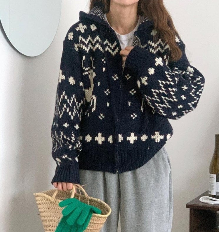 【3日出荷】レディースファッション トップス ニット ニットパーカー フーディー ノルディック柄 韓国ファッシ 【3日出荷】レディースファッション トップス ニット ニットパーカー フーディー ノルディック柄 韓国ファッシ