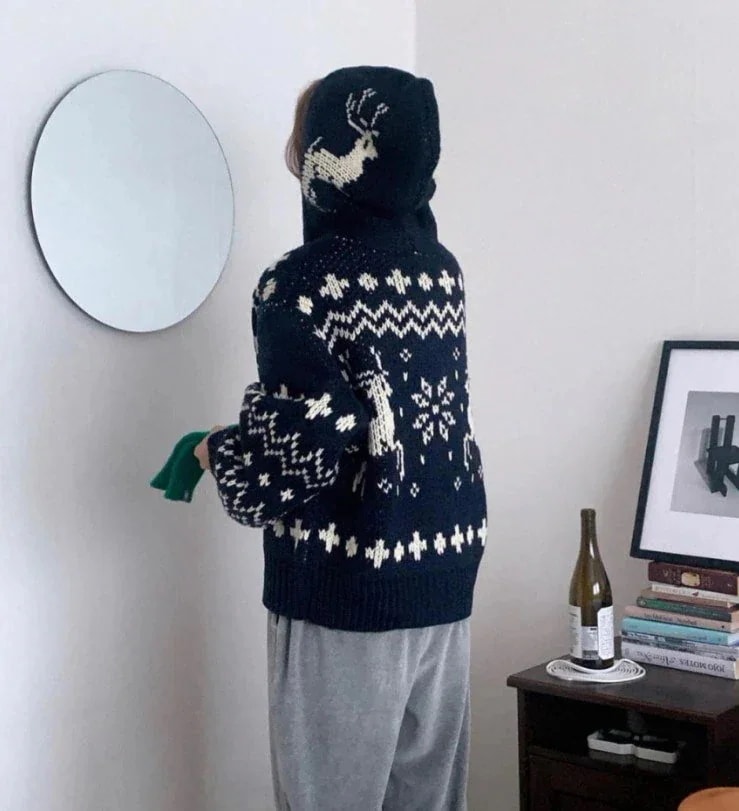 【3日出荷】レディースファッション トップス ニット ニットパーカー フーディー ノルディック柄 韓国ファッシ 【3日出荷】レディースファッション トップス ニット ニットパーカー フーディー ノルディック柄 韓国ファッシ