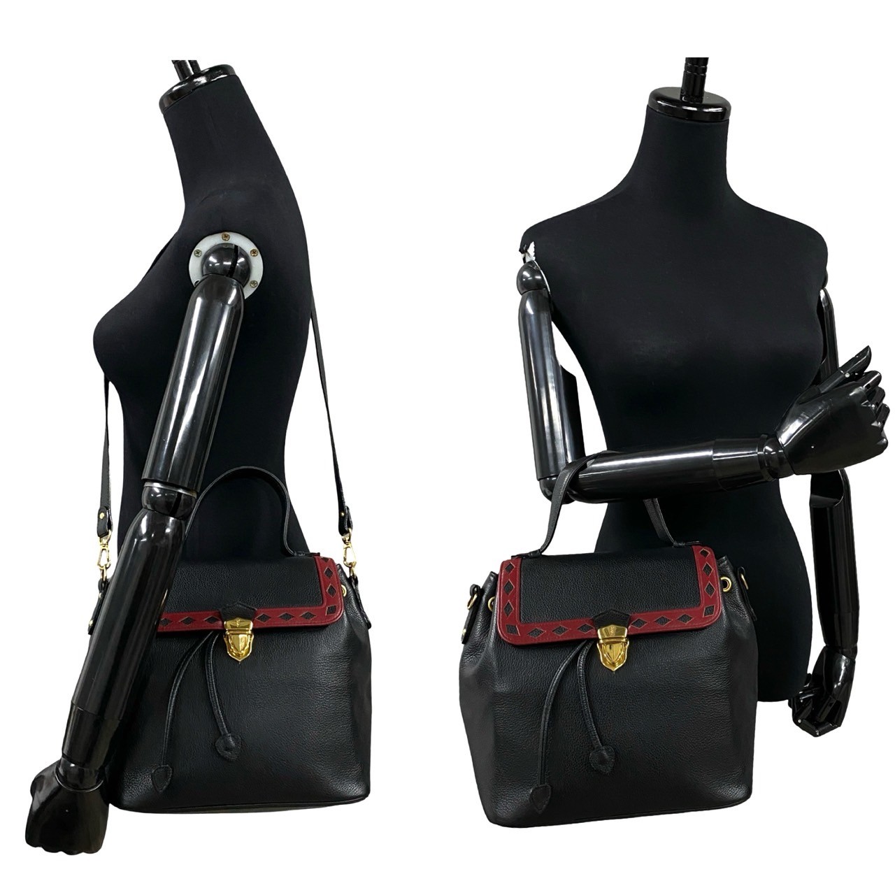 YSL パンチングショルダーバッグ レザー ブラック 18303