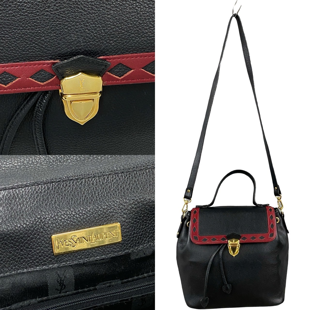 YSL パンチングショルダーバッグ レザー ブラック 18303