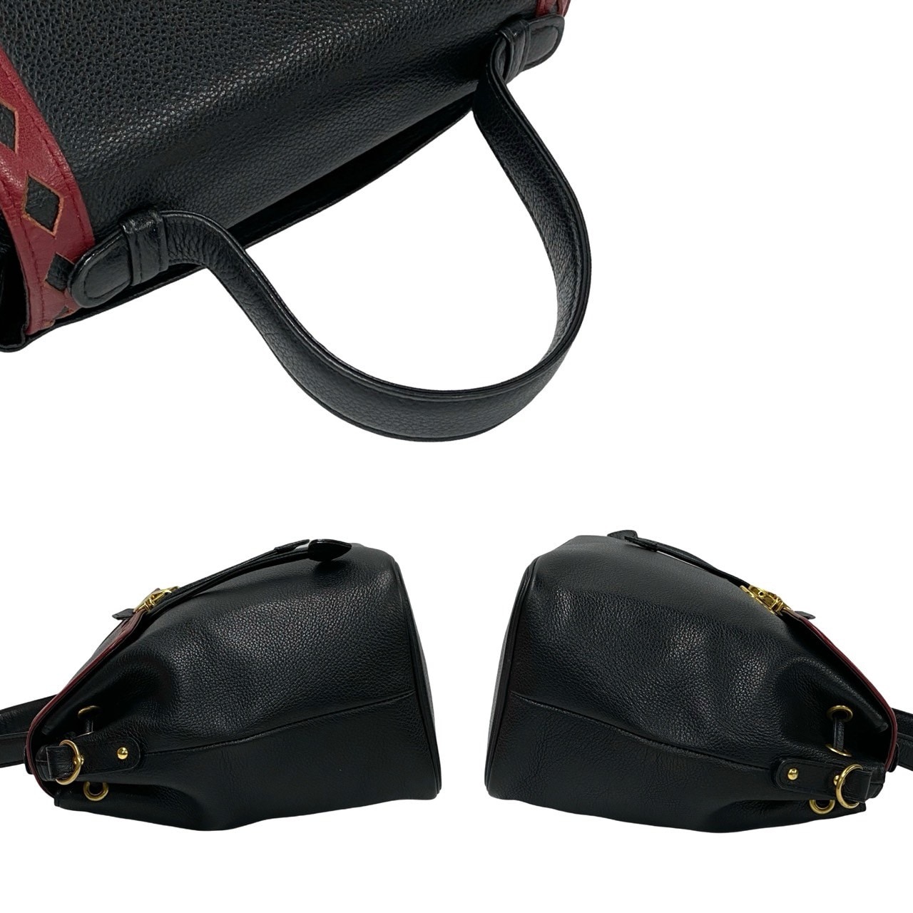 YSL パンチングショルダーバッグ レザー ブラック 18303