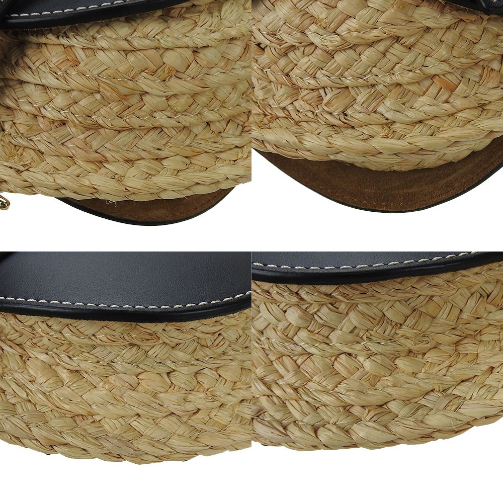 中古 LOEWE ロエベ 329.13.U62 ミニゲート ショルダーバッグ 斜めがけ ポシェット レディース レザー ラフィア バックスキン ブラック 黒 ゴールド金具 女性 カジュアル Sho