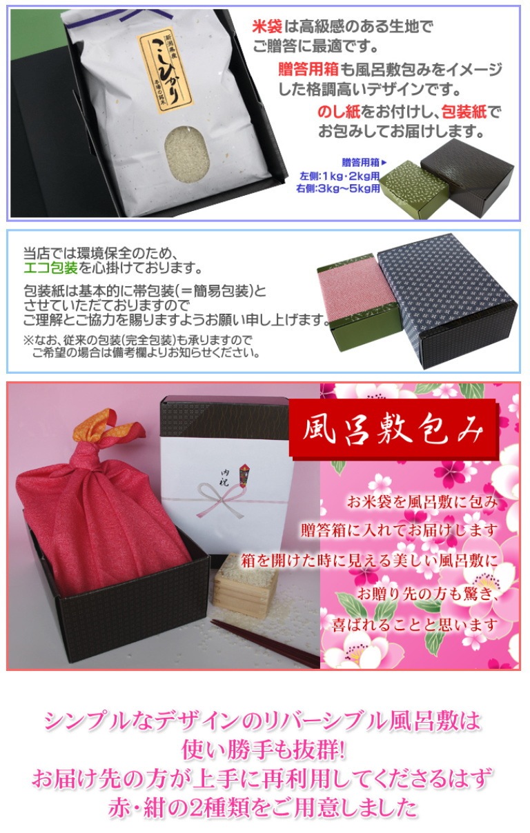 結婚内祝い 高級銘柄米 新潟コシヒカリ 4kg メッセージカード付 風呂敷包み