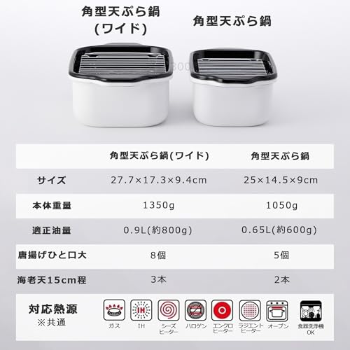 富士ホーロー 角型天ぷら鍋 ワイド TP-22K.W