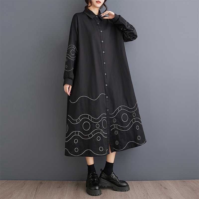 「ファットガール」 2024秋新品 刺繍 ドッキング ロングワンピース 大きいサイズ 体型カバー レディース ワンピース メガ割30%までに制限