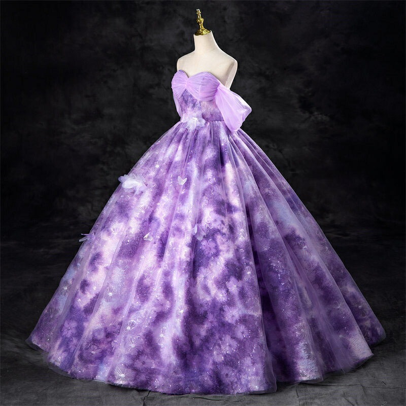 カラードレス ロングドレス パーティードレス 紫 パープル 花柄 柄