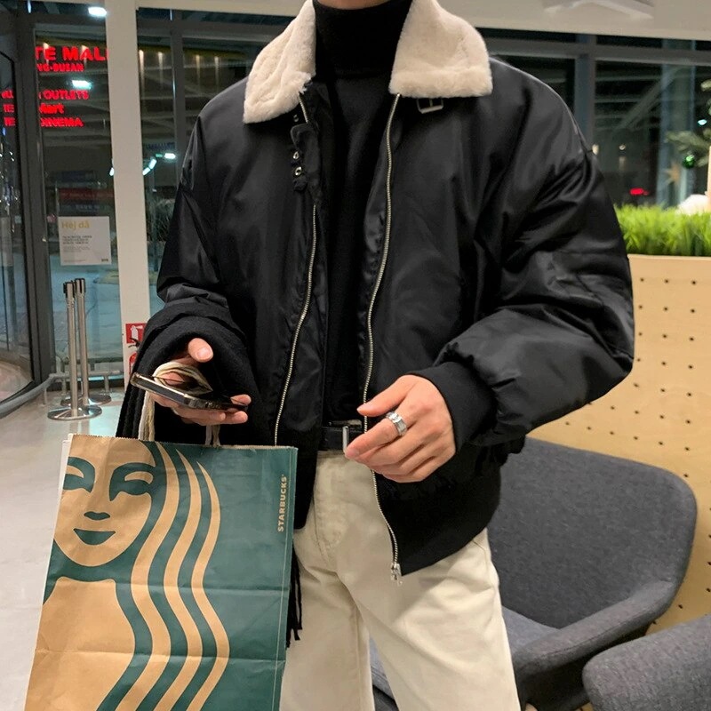 【急速出荷】メンズ綿服冬アウター鹿皮ラムズフリース フリース裏起毛 皮ジャンパー厚手防寒ジャケット コート
