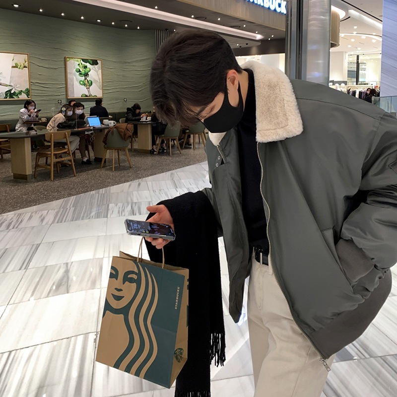 【急速出荷】メンズ綿服冬アウター鹿皮ラムズフリース フリース裏起毛 皮ジャンパー厚手防寒ジャケット コート