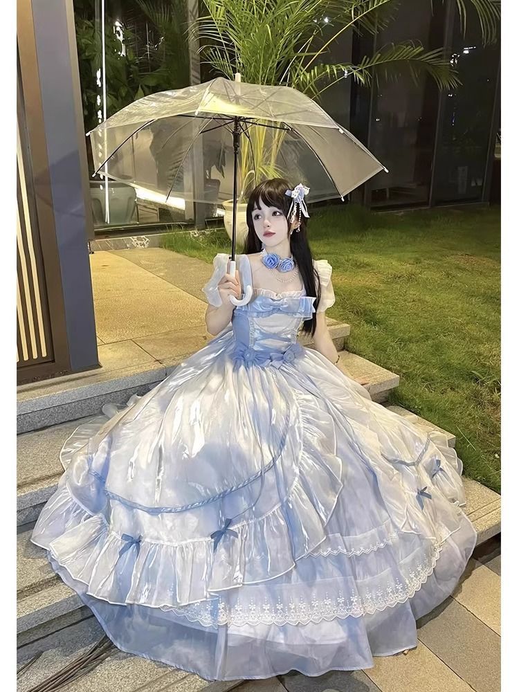 生成カラーフラワーウェディングロリータドレスドレスロリータスイートエレガントバースデードレスロングドレスプリンセスドレス