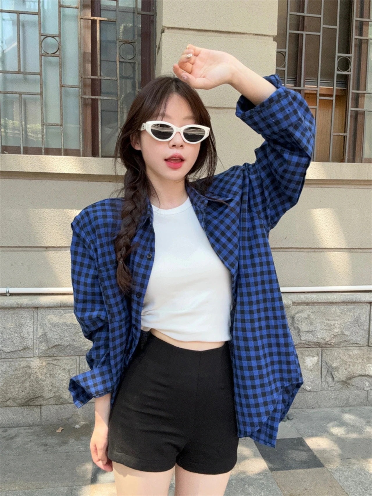 【急速出荷!】24トップス シャツ 長袖 ボタン 襟 チェック柄 ゆったり 細見え 青 ブルー おしゃれ かわいい 韓国ファッション レディース お出かけ 【急速出荷!】24トップス シャツ 長袖 ボタン 襟 チェック柄 ゆったり 細見え 青 ブルー おしゃれ かわいい 韓国ファッション レディース お出かけ