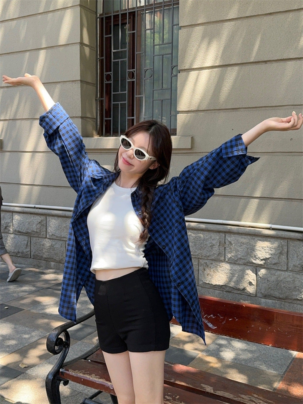 【急速出荷!】24トップス シャツ 長袖 ボタン 襟 チェック柄 ゆったり 細見え 青 ブルー おしゃれ かわいい 韓国ファッション レディース お出かけ 【急速出荷!】24トップス シャツ 長袖 ボタン 襟 チェック柄 ゆったり 細見え 青 ブルー おしゃれ かわいい 韓国ファッション レディース お出かけ