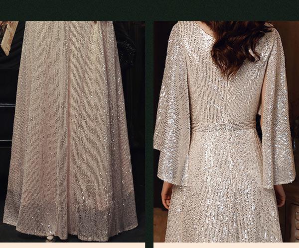 ロングドレス イブニングドレス カラオケドレス シャンパン ステージドレス パーティードレス サイズ指定OKスパンコール衣装 ミセス 発表会 演奏会用ドレス ピアノ 合唱 披露宴 舞台衣装 お呼ばれ