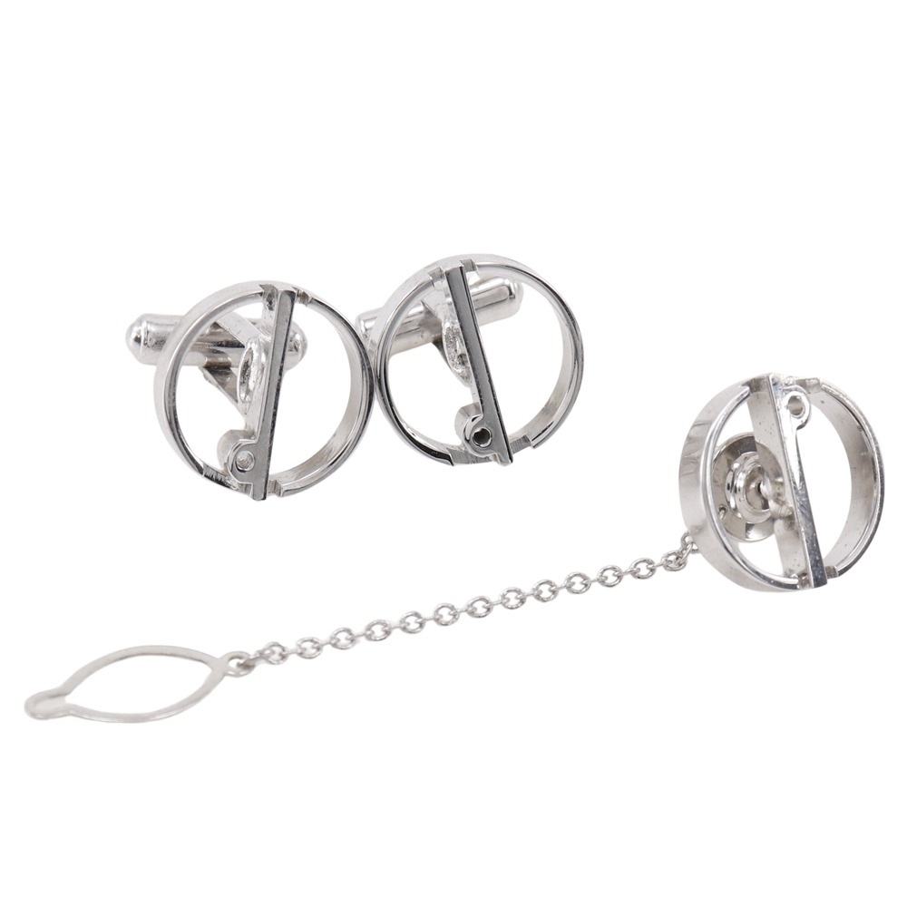 タイタックセット dロゴ カフス 金属製 シルバー メンズ 中古品 タイタックセット dロゴ カフス 金属製 シルバー メンズ 中古品