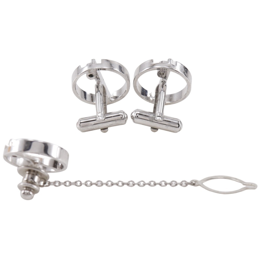 タイタックセット dロゴ カフス 金属製 シルバー メンズ 中古品 タイタックセット dロゴ カフス 金属製 シルバー メンズ 中古品