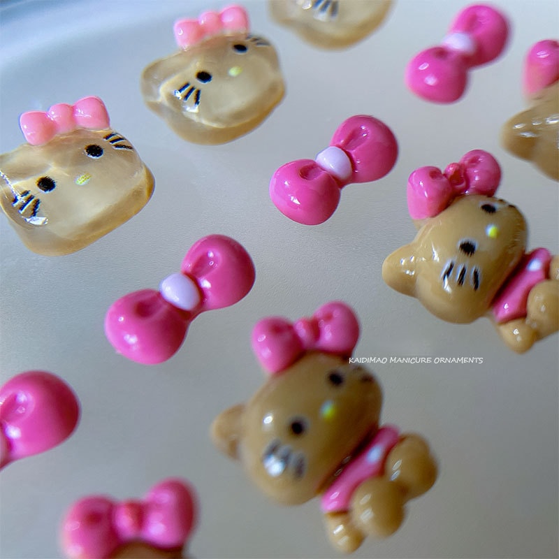 【1点ご購入 で10点プレゼントいたします】ネイルがかわいい黒革のミミアクセサリー2024キャラクターリボンネイル飾り樹脂のドリル