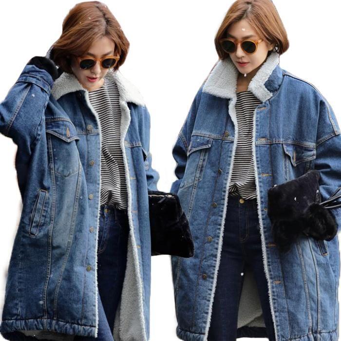 デニムシャツ　コート　ランチジャケット　ロング丈裏ボアスタンドカラーゆったりデニムジージャンジャケットアウターレディース