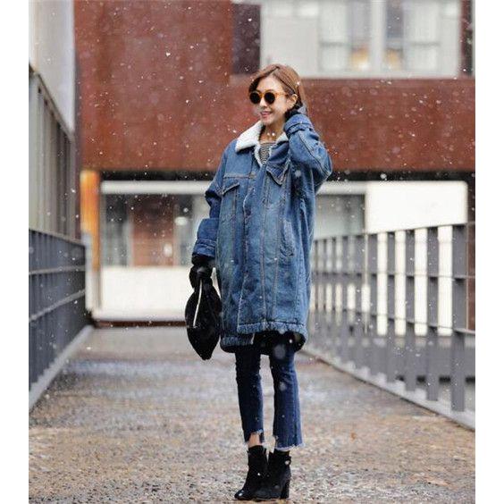 デニムシャツ　コート　ランチジャケット　ロング丈裏ボアスタンドカラーゆったりデニムジージャンジャケットアウターレディース