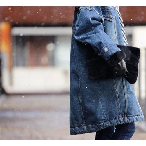 デニムシャツ　コート　ランチジャケット　ロング丈裏ボアスタンドカラーゆったりデニムジージャンジャケットアウターレディース