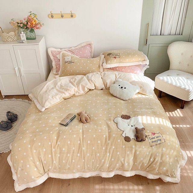 可愛い 布団カバーセット 韓国風 ドット 寝具 ベッド マットレス新作 低価