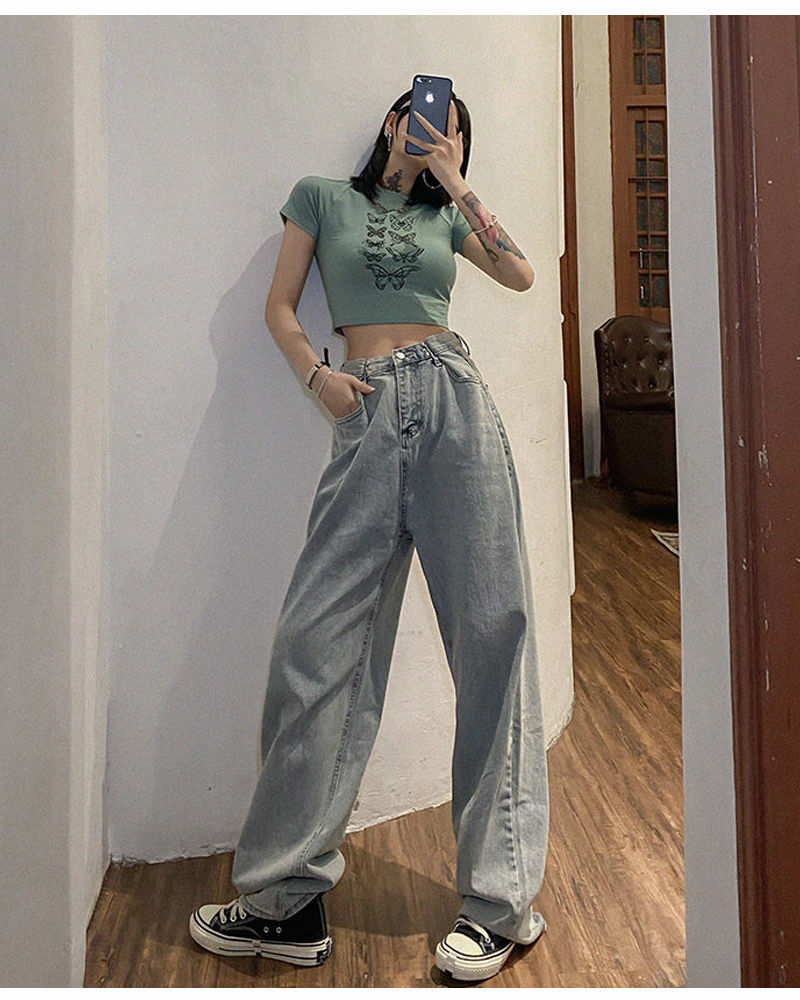 ワイドパンツ 接触冷感ボトムスジョガーパンツ ウエストゴムパンツデニムパンツレディースダークブルーストレートジーンズ デニムパンツハイウエストパン 無視できるタイトル：デニムパンツ