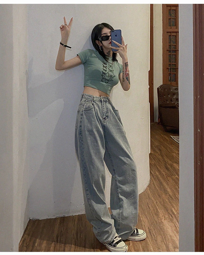 ワイドパンツ 接触冷感ボトムスジョガーパンツ ウエストゴムパンツデニムパンツレディースダークブルーストレートジーンズ デニムパンツハイウエストパン 無視できるタイトル：デニムパンツ