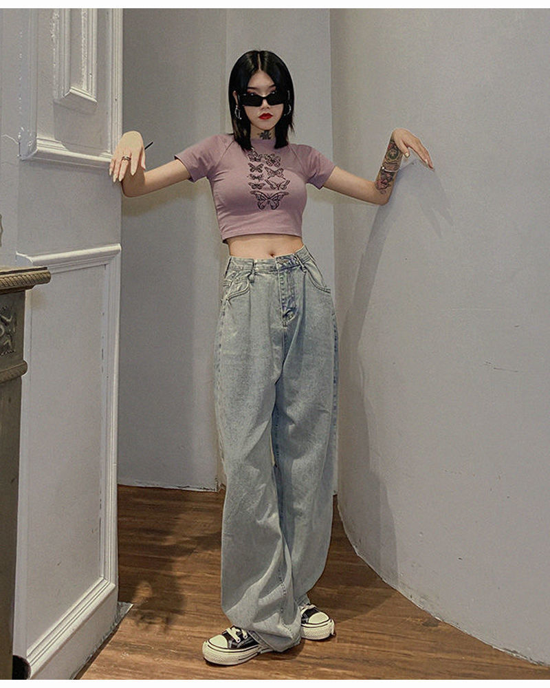 ワイドパンツ 接触冷感ボトムスジョガーパンツ ウエストゴムパンツデニムパンツレディースダークブルーストレートジーンズ デニムパンツハイウエストパン 無視できるタイトル：デニムパンツ