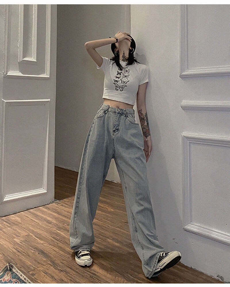 ワイドパンツ 接触冷感ボトムスジョガーパンツ ウエストゴムパンツデニムパンツレディースダークブルーストレートジーンズ デニムパンツハイウエストパン 無視できるタイトル：デニムパンツ