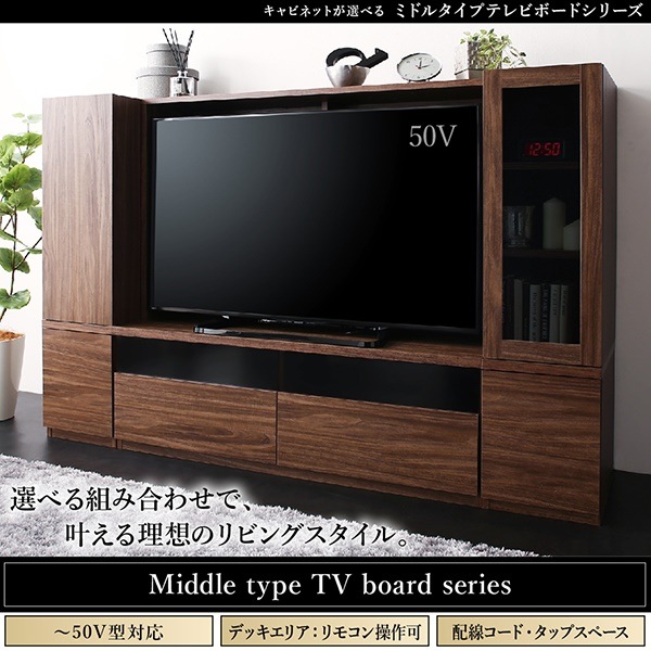 ミドルタイプテレビボードシリーズ [city sign]シティサイン 2点セット（テレビボード+ガラス扉キャビネット） ウォルナットブラウン