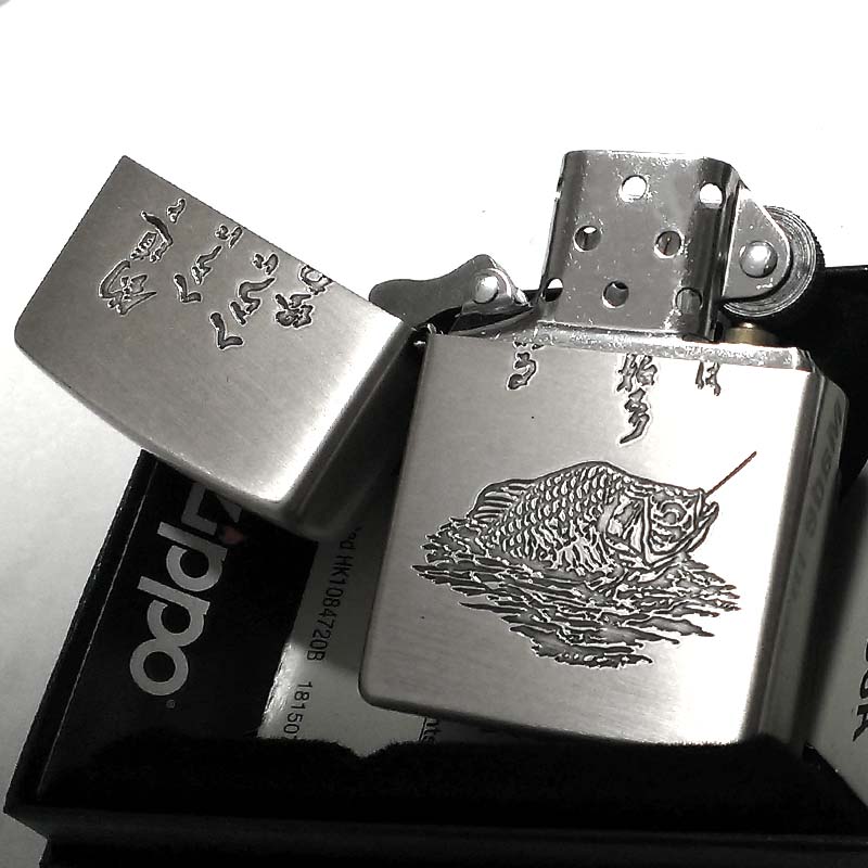 ZIPPO 釣道 へら鮒 ジッポ ライター 釣り 魚 フナ 古美加工 シルバー かっこいい 彫刻 おしゃれ メンズ ギフト プレゼント