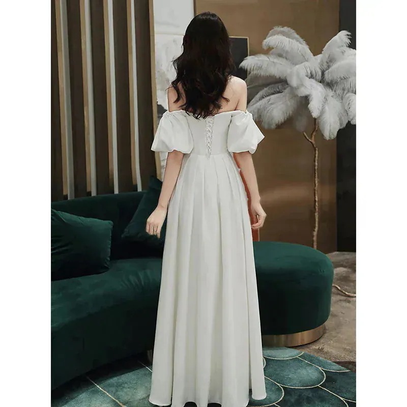 宴会レディース優雅ホワイトロングワンピース誕生日フランス風司会者パーティー3303166