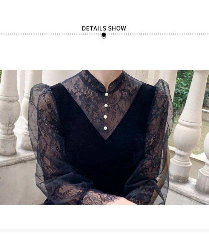 発表会 ドレス パーティードレス 演奏会 ドレス ブラック 黒 ロングドレス Aライン ポワント袖 長袖 ファスナー 透け感 結婚式 母親 フォーマル 小さいサイズ 大きいサイズ 女子会 da256x