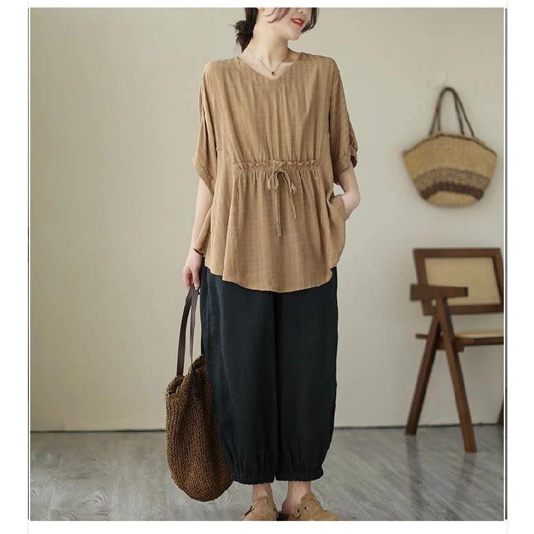 シャツ ブラウス レディース 春秋 長袖 綿 麻 ボリューム袖 Vネック ギャザー シャツ リネン 大きいサイズ 春 夏 秋 オシャレ シンプル カジ