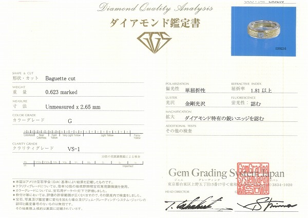 PT900 プラチナ リング 19号 ダイヤ 0.623 VS1 鑑定書 ジュエリー 中古