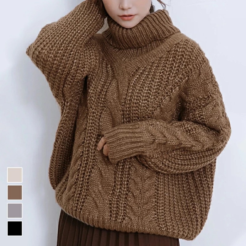 ニット タートルネック ケーブルニット トップス セーター 秋冬 ハイネック タートル ブラウン レディースファッション 通勤 きれいめ 20代 30代 40代 ReRe 在庫限定 ニット タートルネック ケーブルニット トップス セーター 秋冬 ハイネック タートル ブラウン レディースファッション 通勤 きれいめ 20代 30代 40代 ReRe 在庫限定