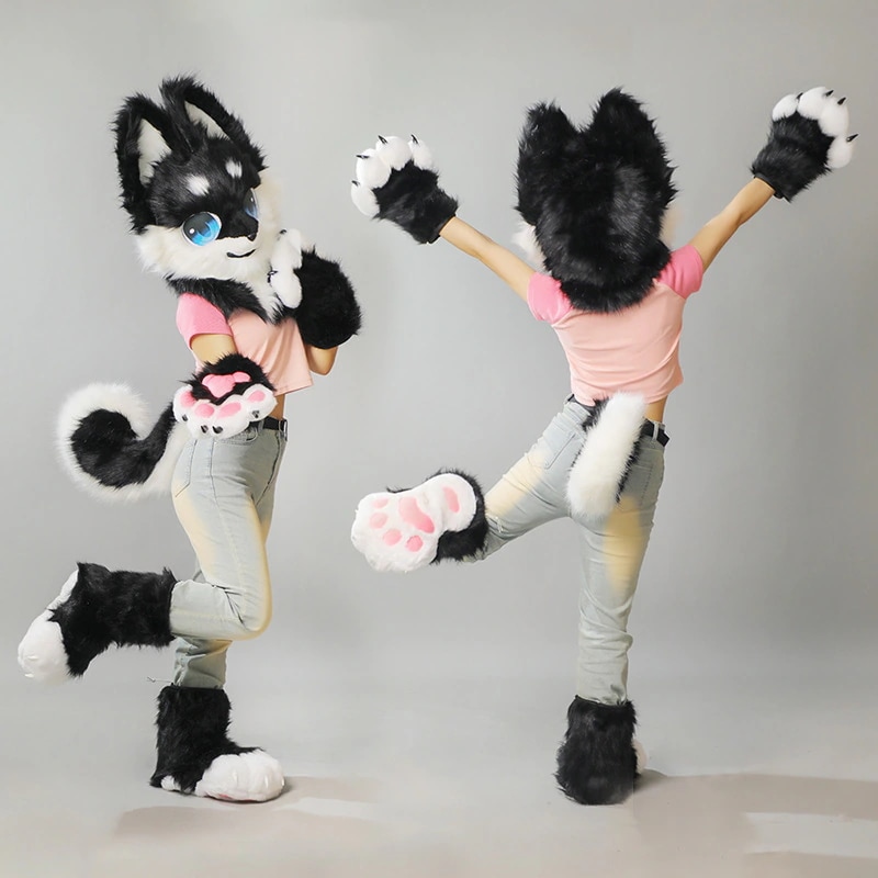 fursuit人形服犬科獣頭マスク爪尾半装furry獣装セット