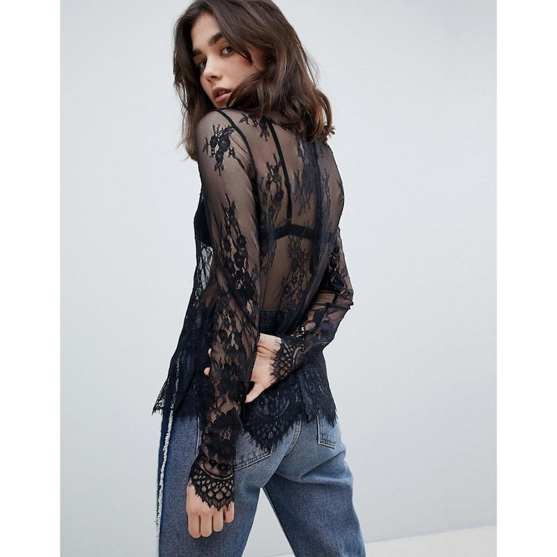 ピーシーズ レディース トップス【Pieces Sheer T-Neck Top】Black ピーシーズ レディース トップス【Pieces Sheer T-Neck Top】Black