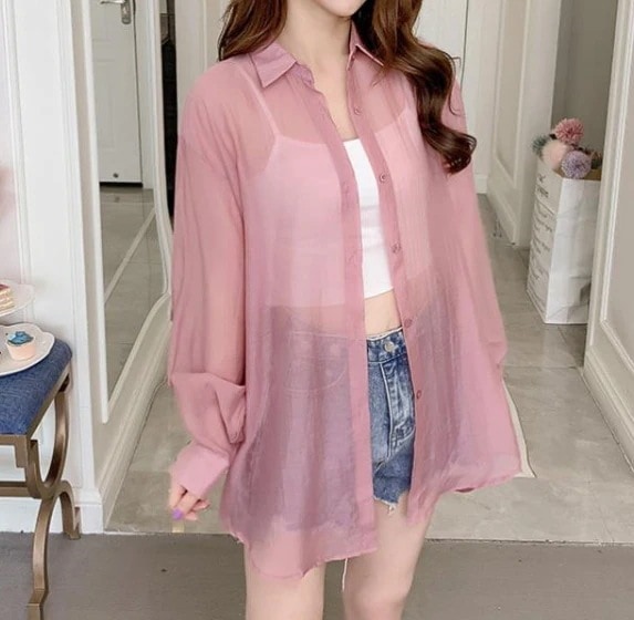 【大人気 急速出荷】2025韓国版バックオープンタイ長袖薄手シャツルーズサンシャツ 【大人気 急速出荷】2025韓国版バックオープンタイ長袖薄手シャツルーズサンシャツ