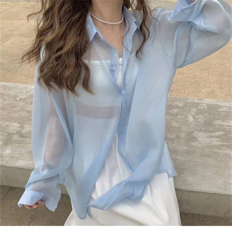 【大人気 急速出荷】2025韓国版バックオープンタイ長袖薄手シャツルーズサンシャツ 【大人気 急速出荷】2025韓国版バックオープンタイ長袖薄手シャツルーズサンシャツ