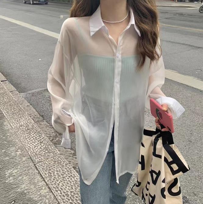 【大人気 急速出荷】2025韓国版バックオープンタイ長袖薄手シャツルーズサンシャツ 【大人気 急速出荷】2025韓国版バックオープンタイ長袖薄手シャツルーズサンシャツ