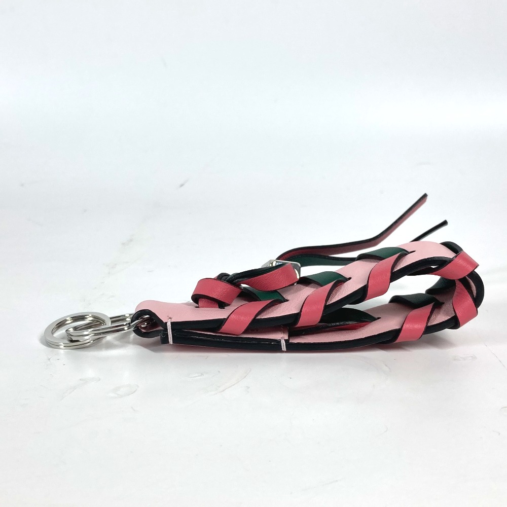キーホルダー ブレイデッド ストラップ ロゴ アナグラム バイカラー バッグチャーム キーリング キーホルダー レザー ピンク×グリーン キーホルダー ブレイデッド ストラップ ロゴ アナグラム バイカラー バッグチャーム キーリング キーホルダー レザー ピンク×グリーン