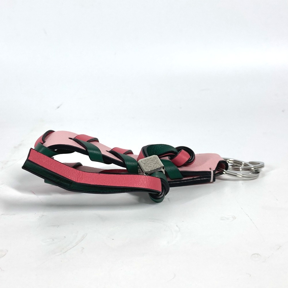 キーホルダー ブレイデッド ストラップ ロゴ アナグラム バイカラー バッグチャーム キーリング キーホルダー レザー ピンク×グリーン キーホルダー ブレイデッド ストラップ ロゴ アナグラム バイカラー バッグチャーム キーリング キーホルダー レザー ピンク×グリーン